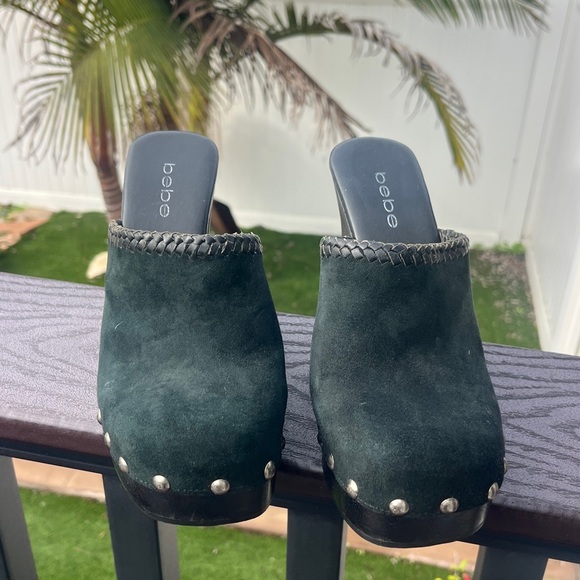 Bebe Rare Vintage Leather Studded Wood Clogs Y2K - Picture 15 of 16